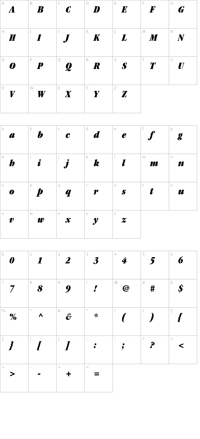 Garamond Black Condensed SSi Black Condensed Italic character map