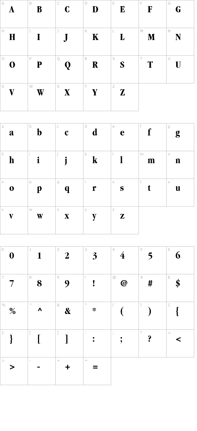 Garamond Black Condensed SSi Black Condensed character map