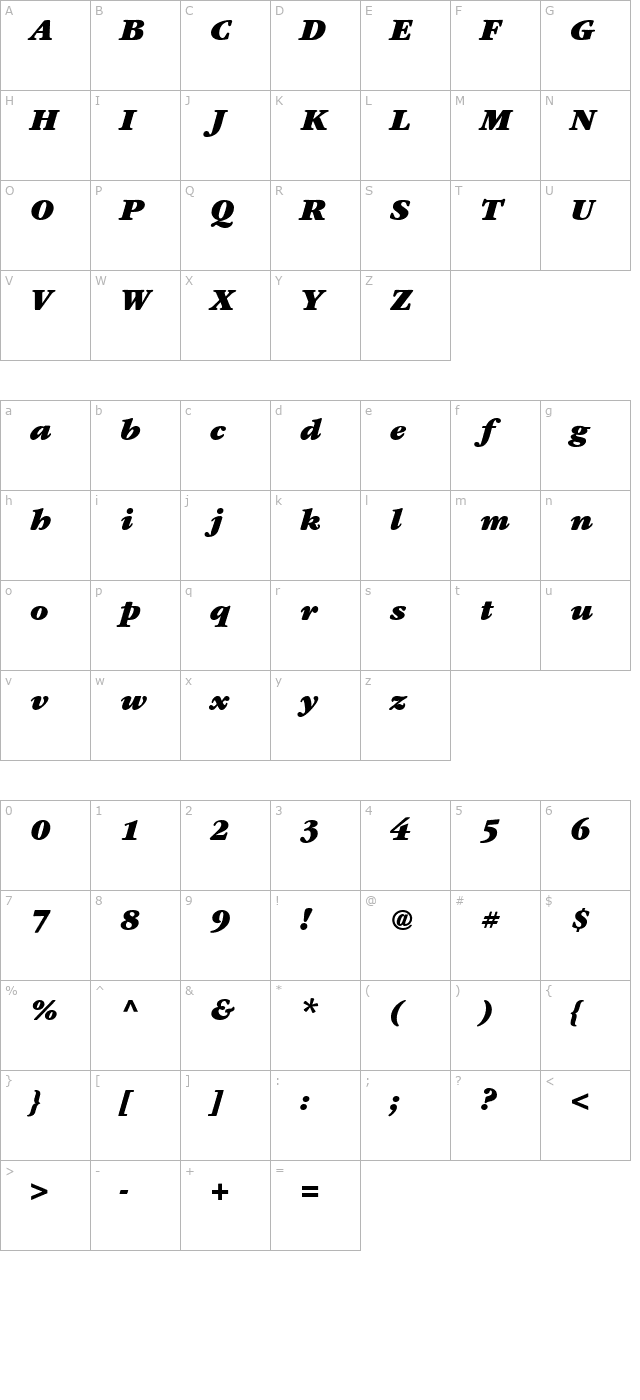 Garamond Black SSi Black Italic character map