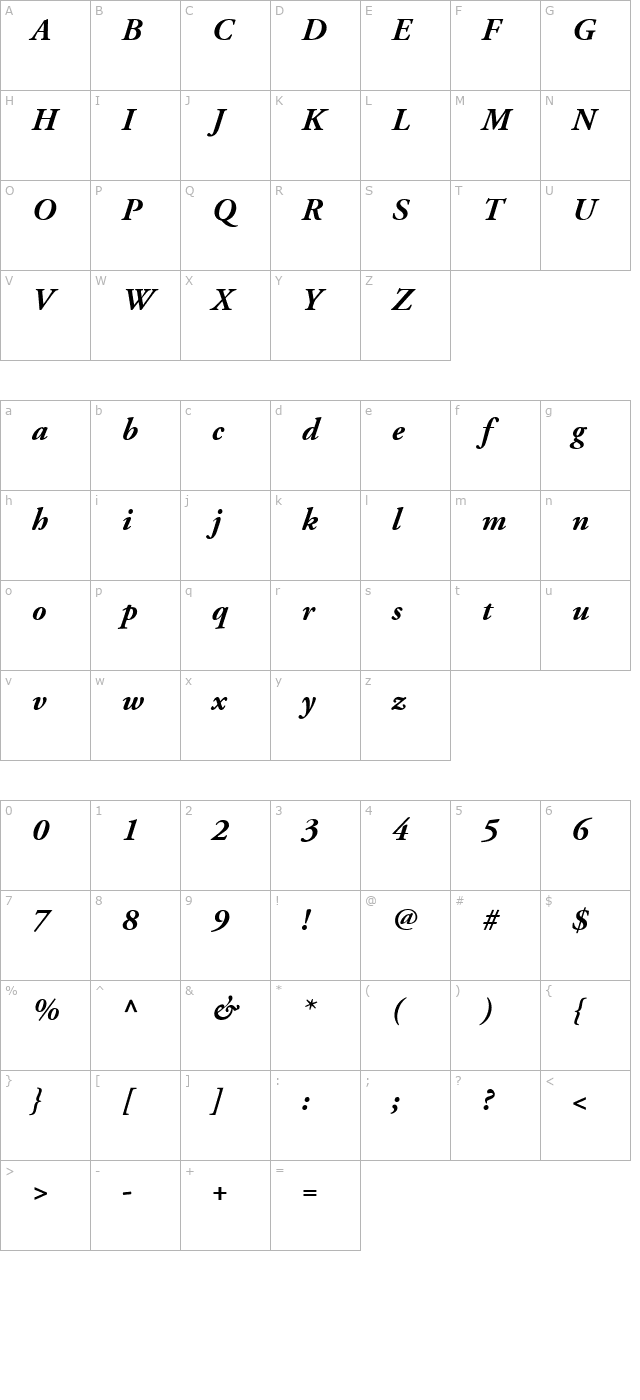 Garamond Black SSi Bold Italic character map