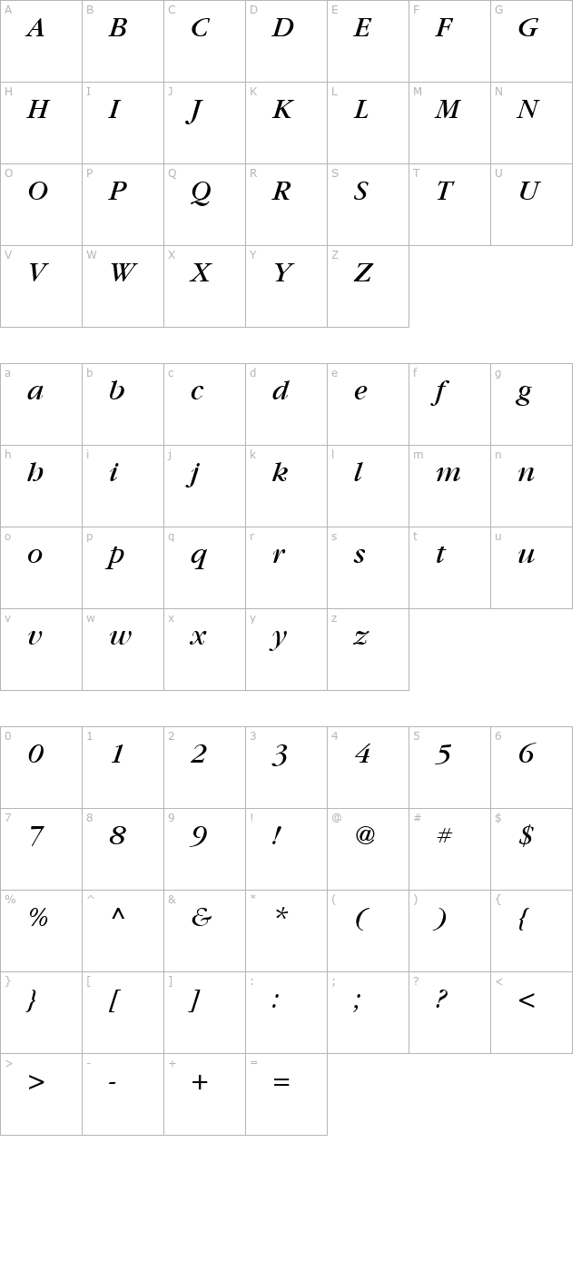 garamond-bookitalic character map