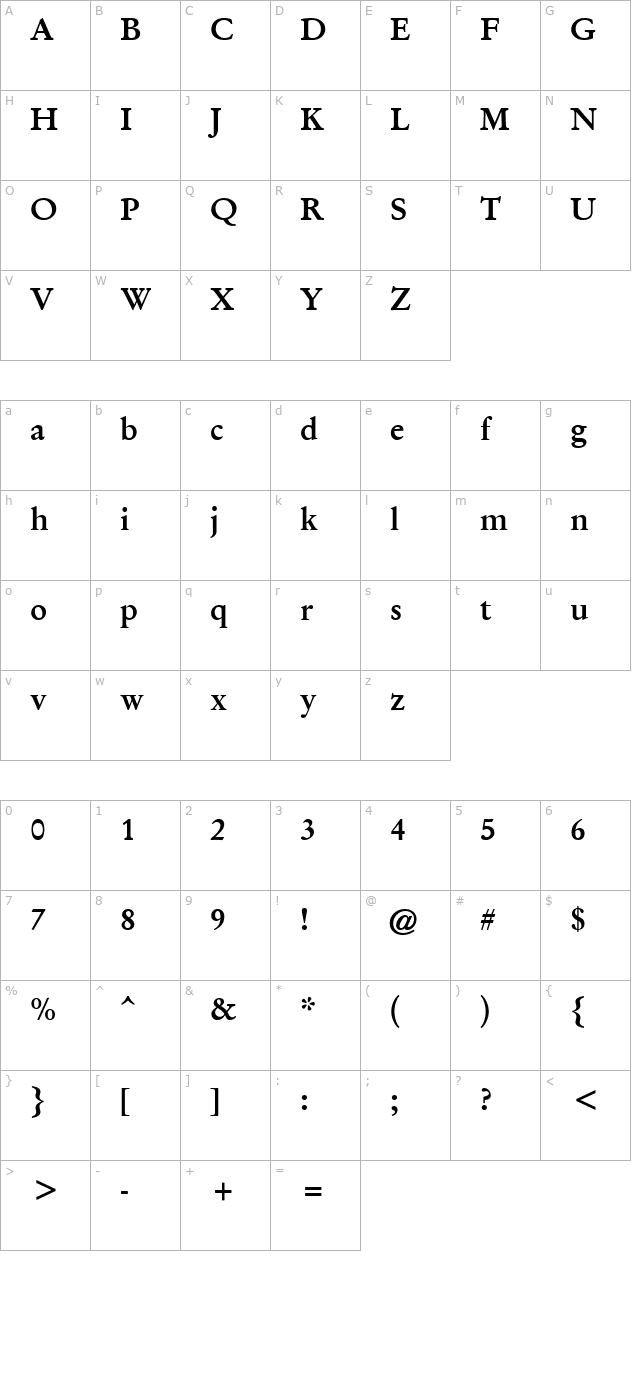 Garamond Halbfett character map