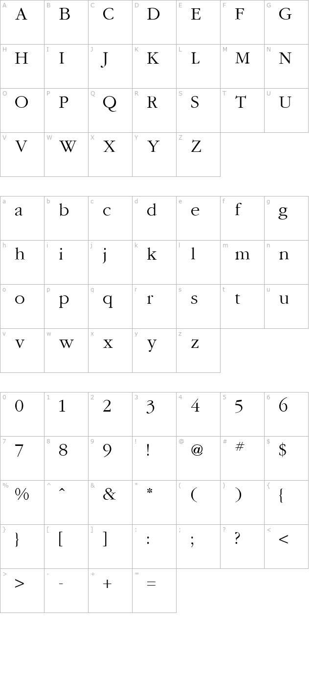 Garamond Light Regular character map