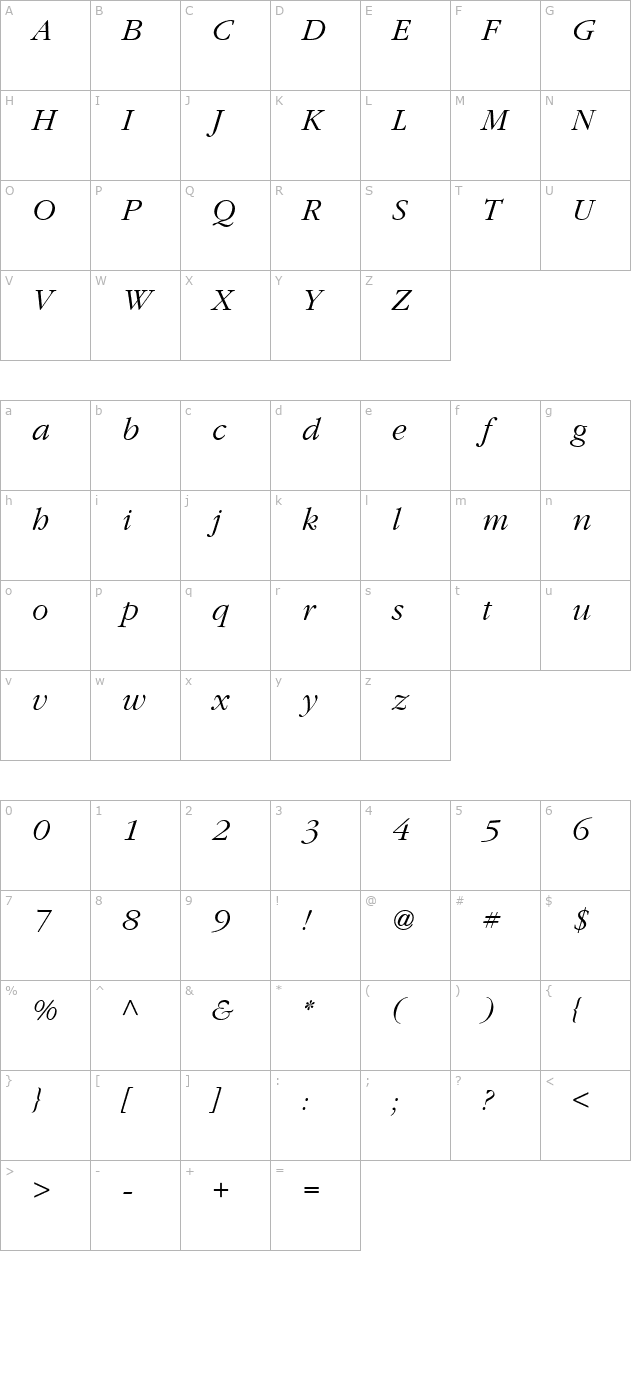 garamond-light-ssi-light-italic character map