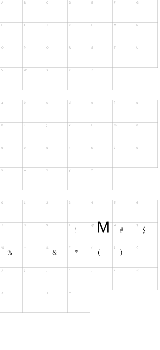 garamond-lightcondensed character map