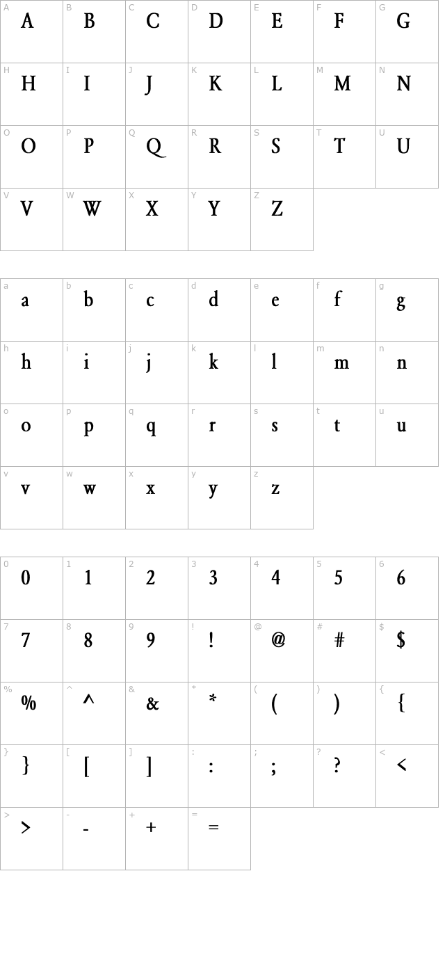 Garamond-Normal Thin Bold character map