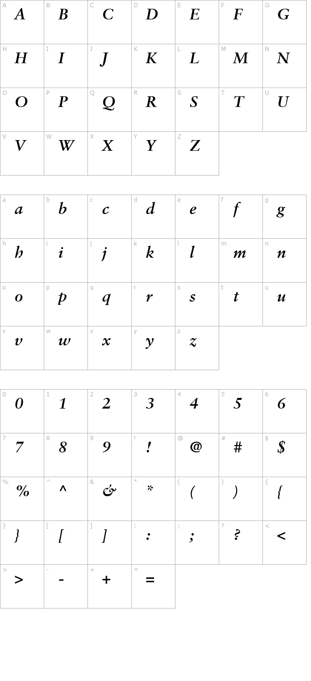 garamond-retrospective-ssi-bold-italic character map