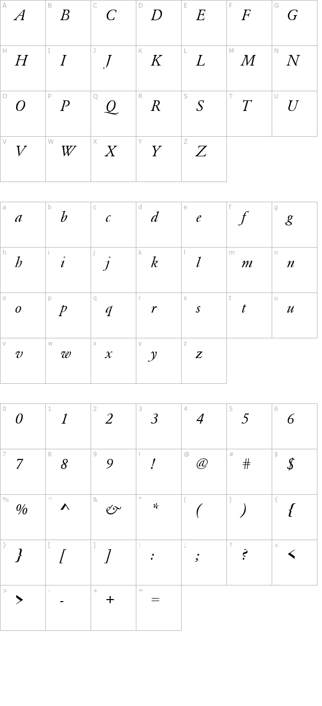 garamond-roman-italic character map