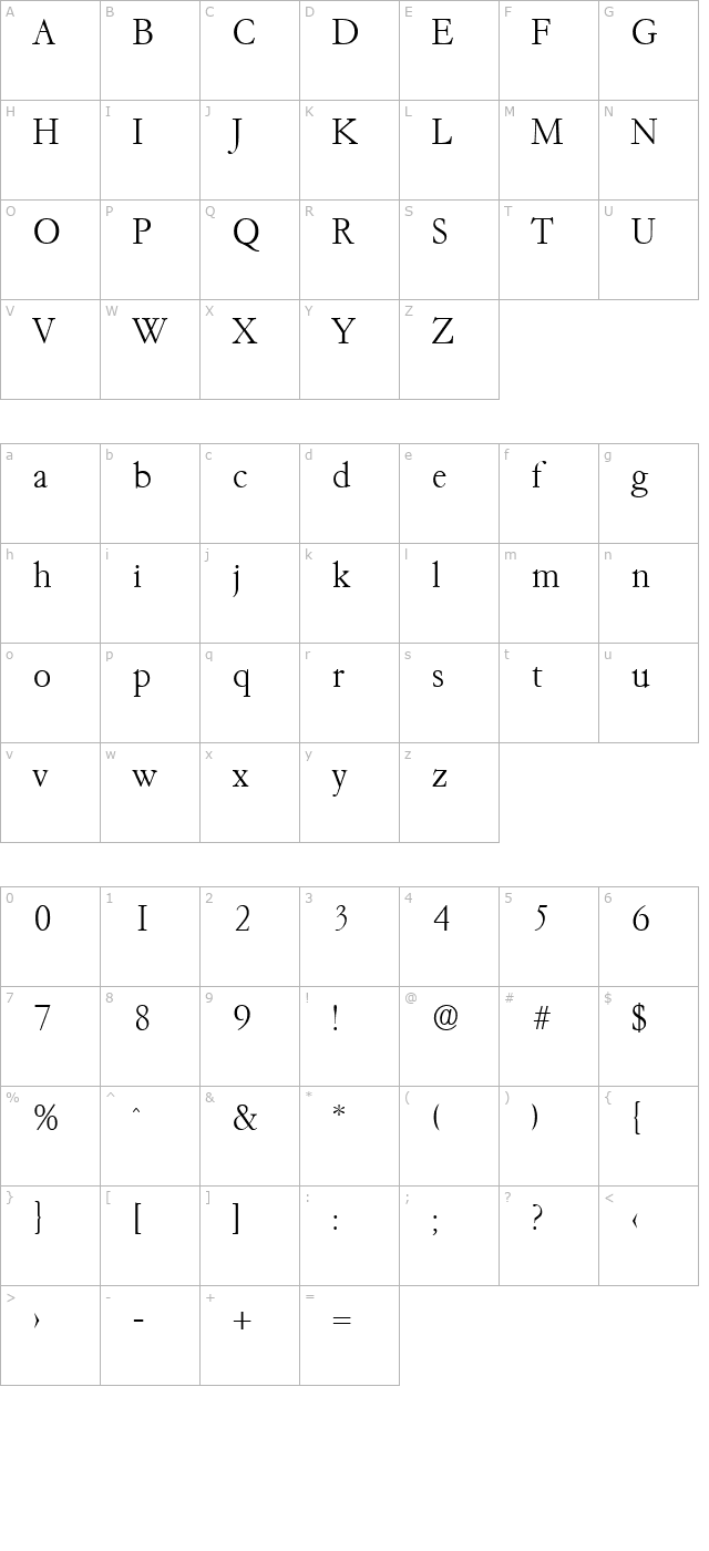 garamond-serial-extralight-regular character map