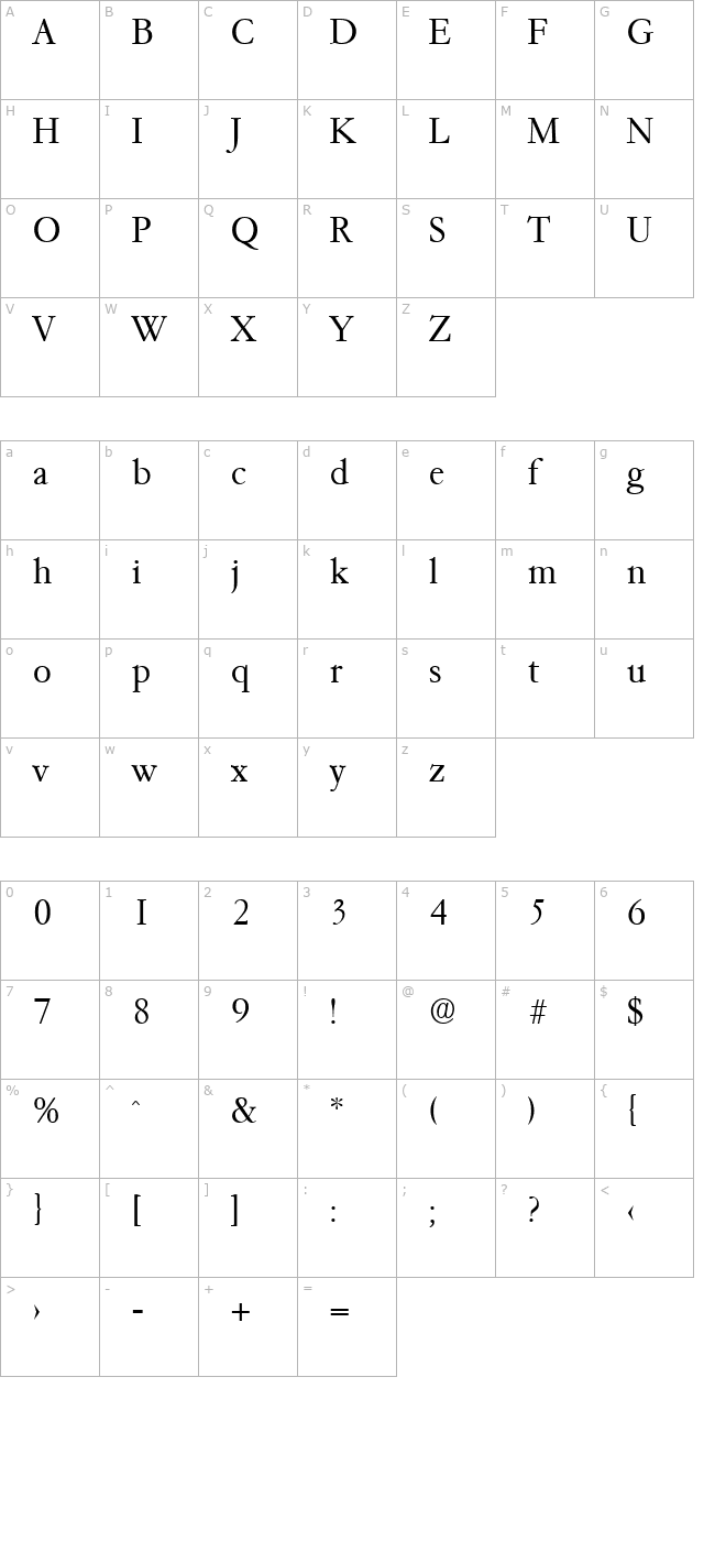 Garamond-Serial-Light-Regular character map