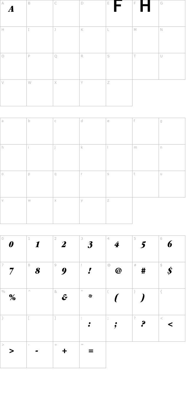 Garamond UltraCondensedItalic character map