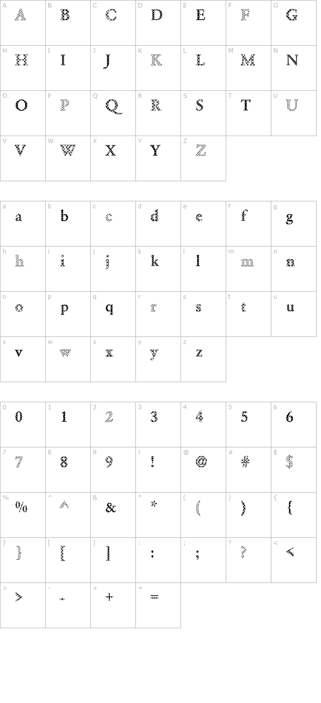 Garamond11 Becker character map