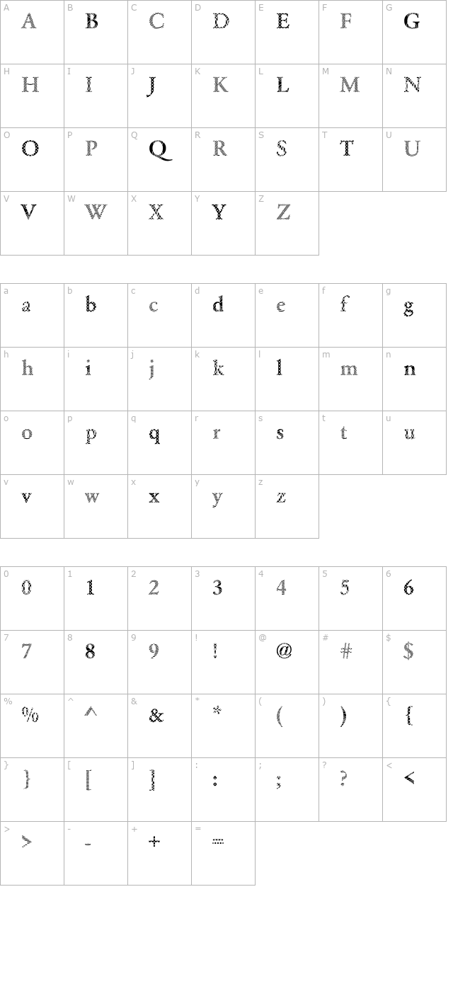 Garamond18 Becker character map