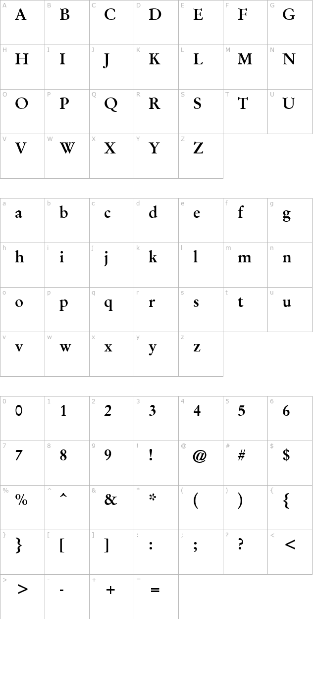 GaramondBold character map