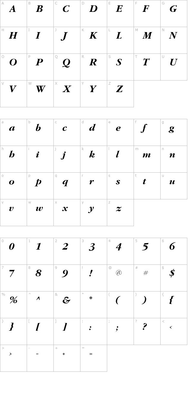 GaramondFLF-BoldItalic character map