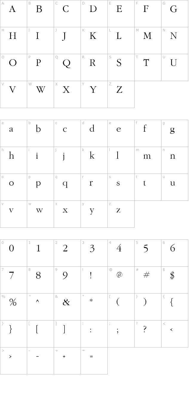 GaramondFLF-Roman character map