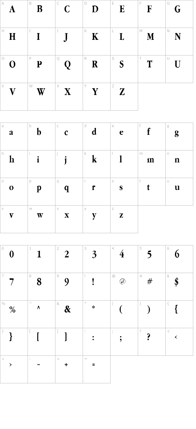 GaramondFLFCond-Bold character map