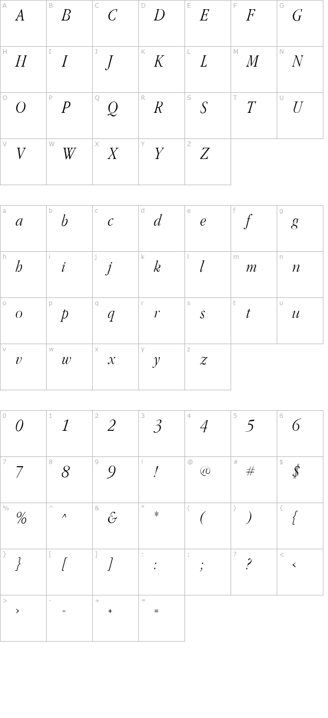 garamondflfcond-italic character map