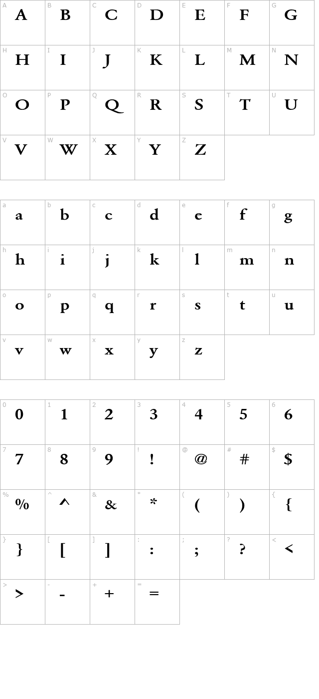 GaramondMediumExt-Normal character map