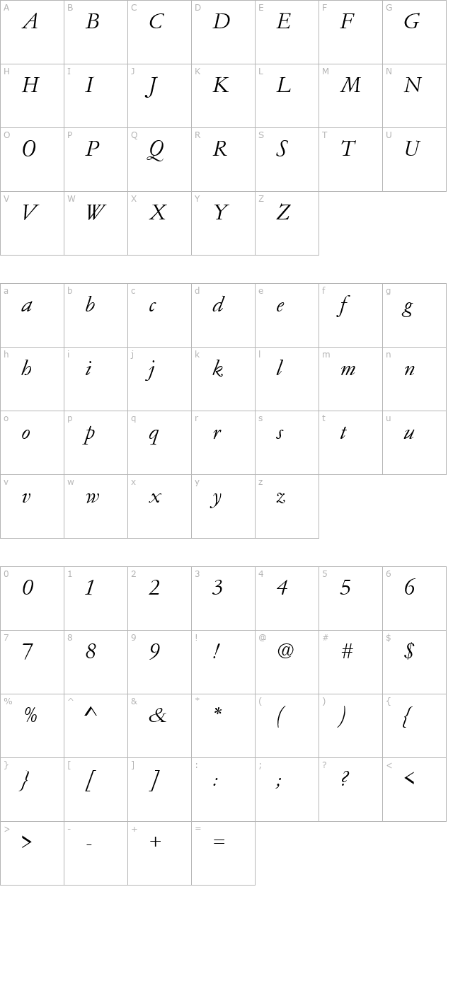 GaramondNo4CyrTCYLig Italic character map