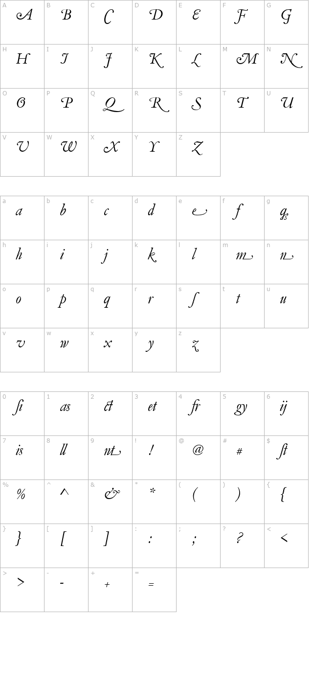GaramondNo5SwaD Italic character map