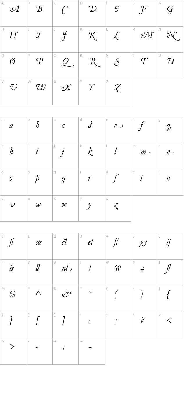 garamondno5swad-italic character map