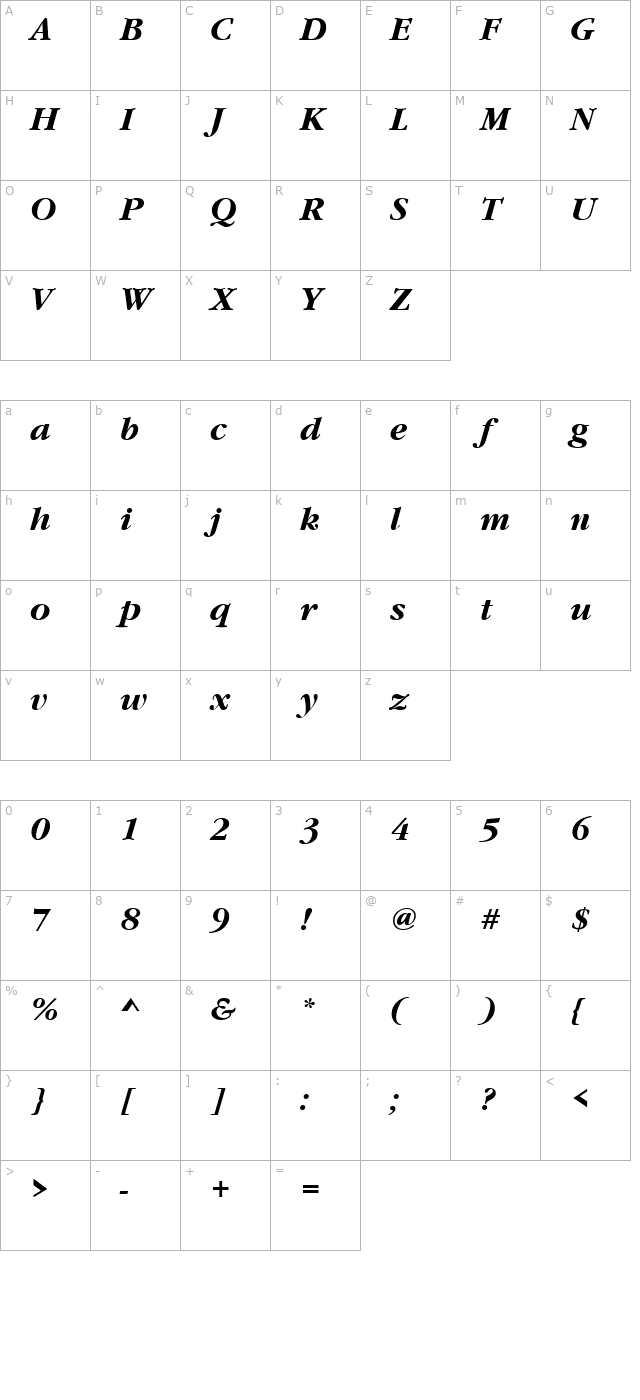 GaramondNova Bold Italic character map