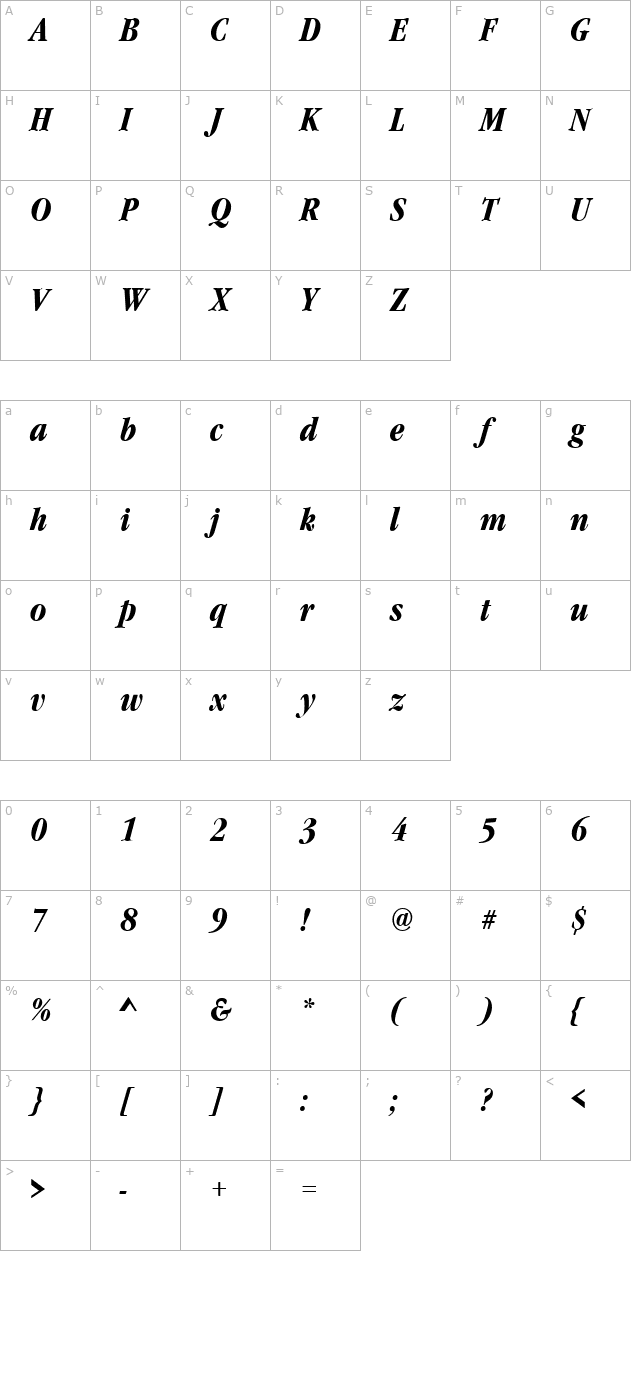 garamondnovacond-bold-italic character map