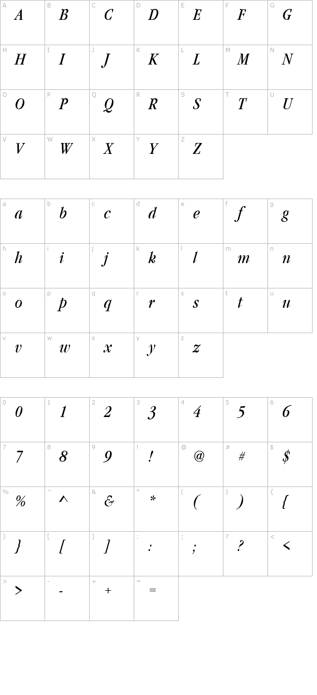 garamondnovacond-italic character map