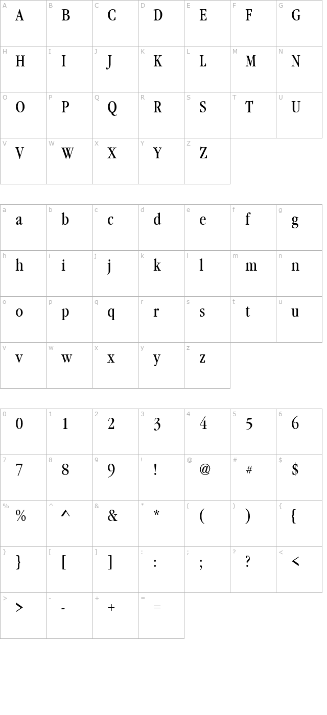 garamondnovacond-regular character map