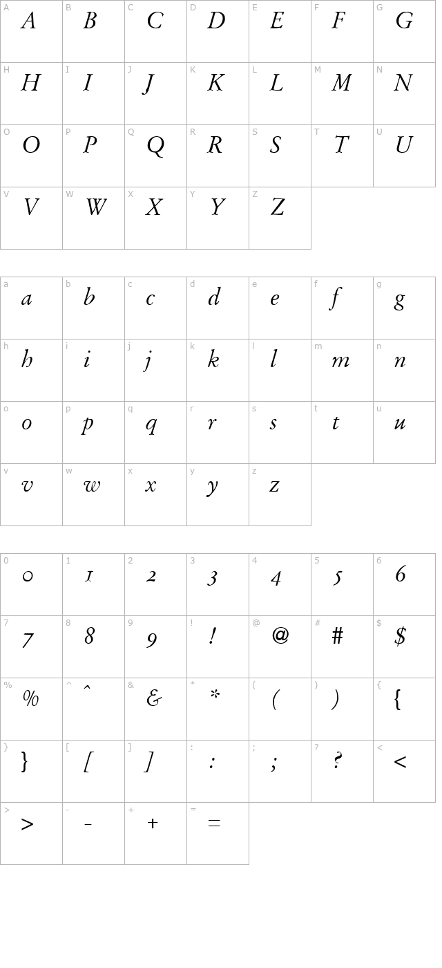 garamondoriginalosf-regularitalic character map