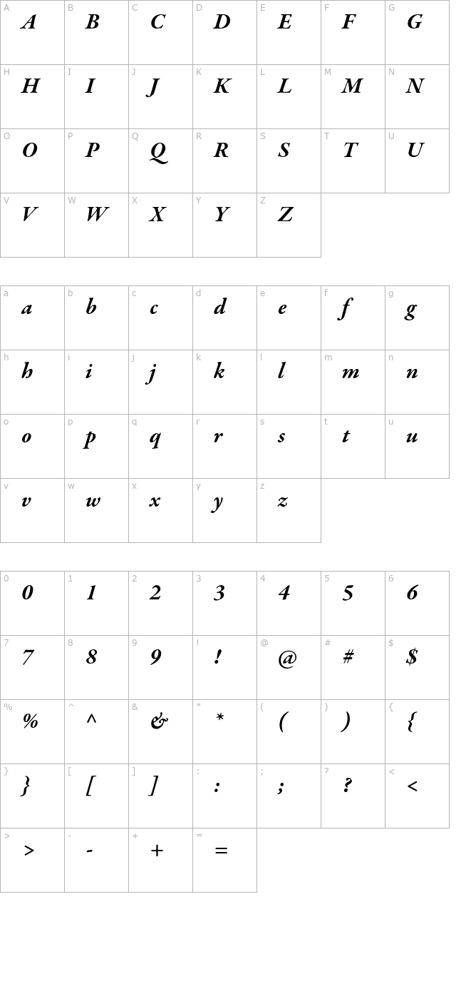 garamondpremrpro-bdit character map