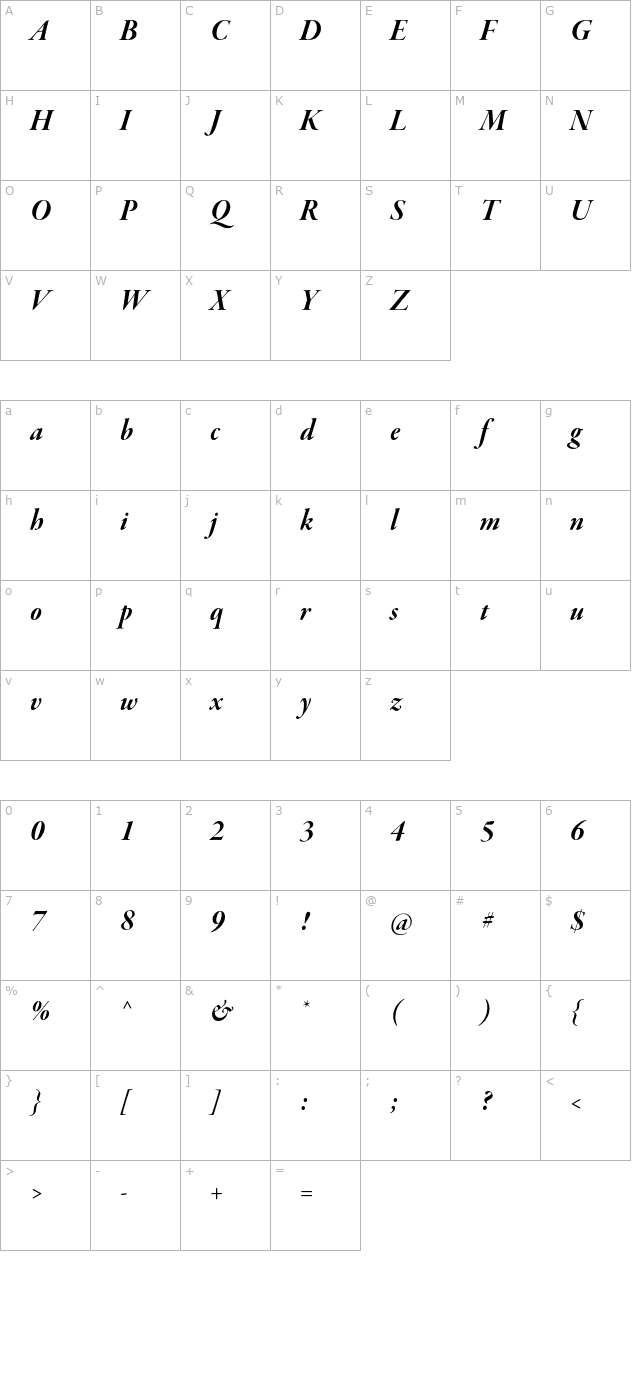 GaramondPremrPro-BdItDisp character map