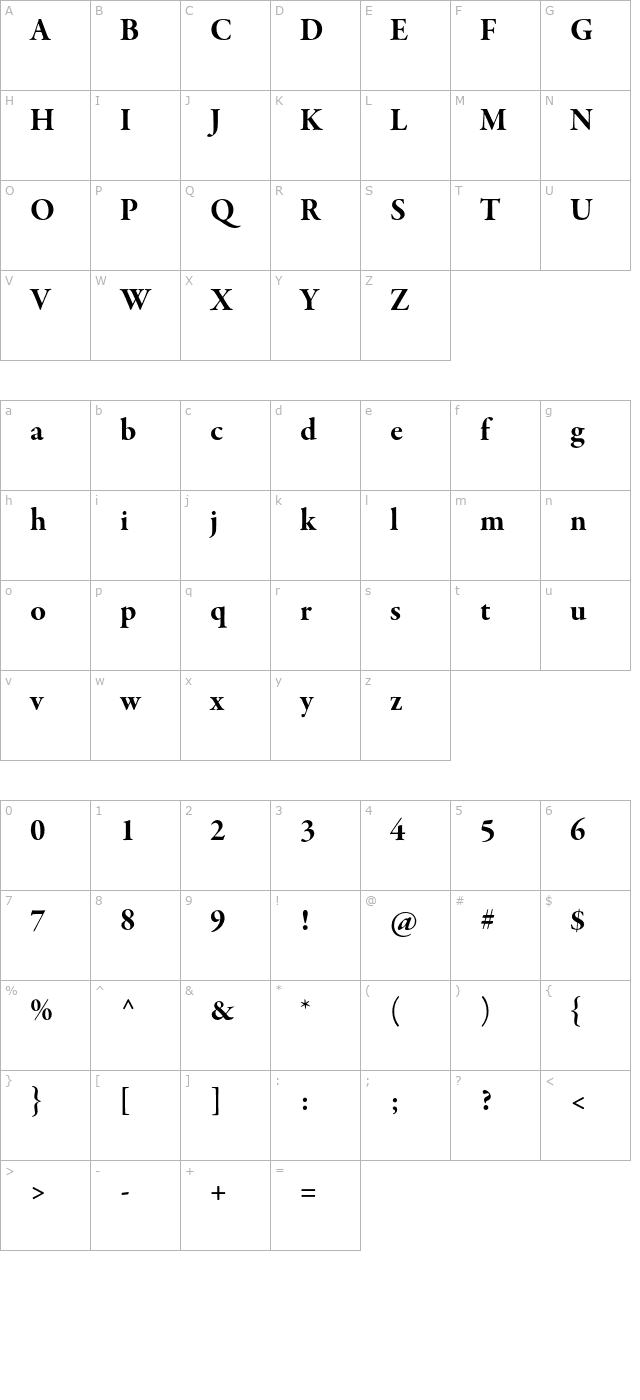 GaramondPremrPro-BdSubh character map