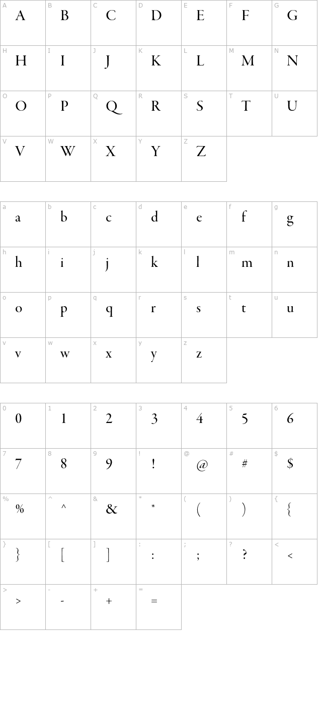 GaramondPremrPro-MedDisp character map