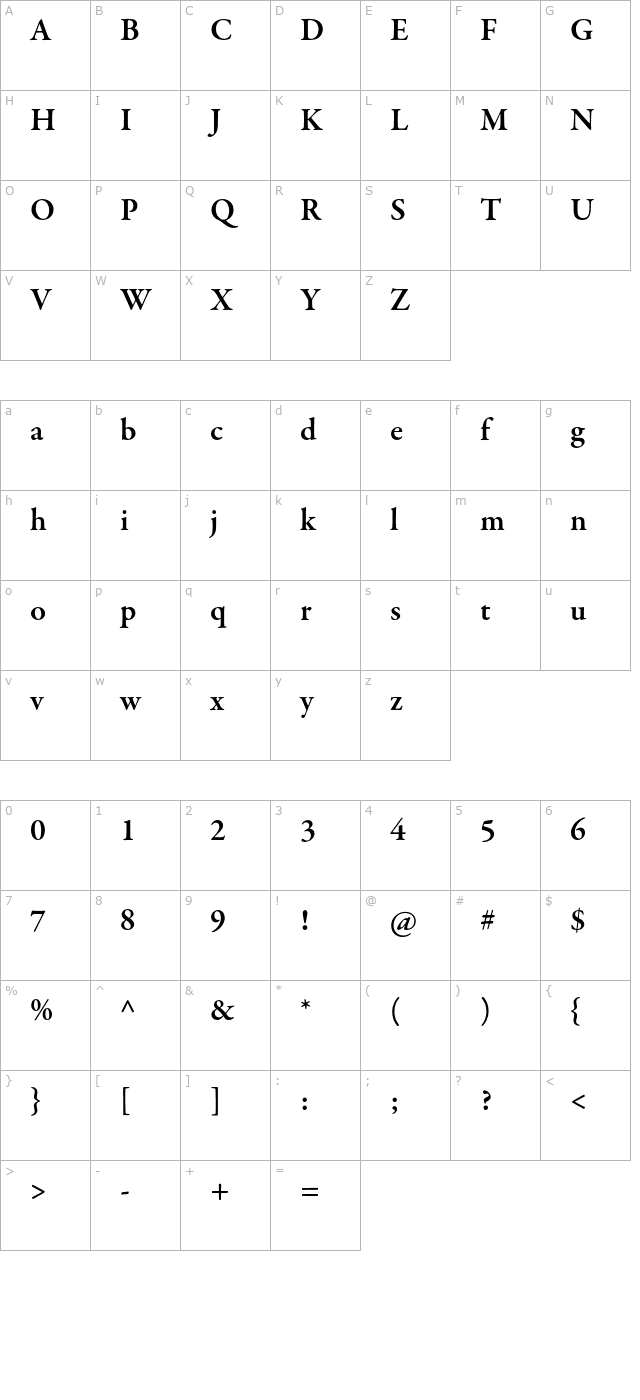 GaramondPremrPro-Smbd character map