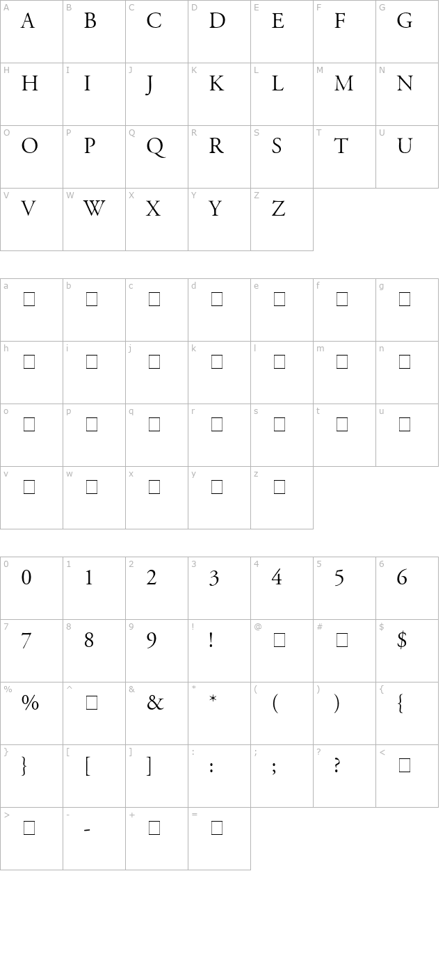 GaramondTitlingCapsSSi Medium character map