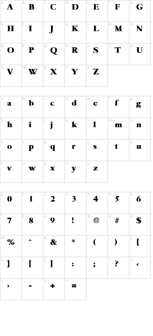 Garemond-Heavy character map