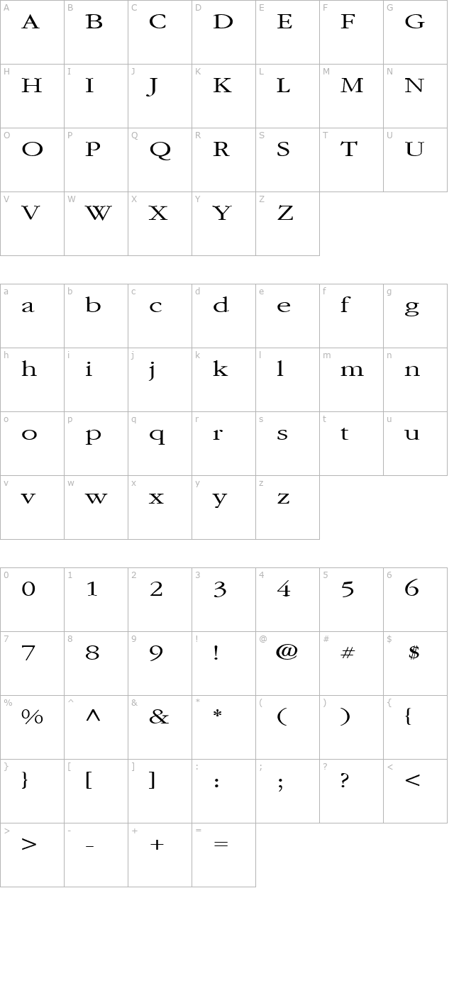 GarnetBroad Regular character map