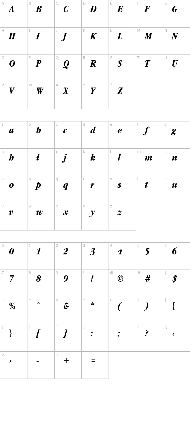 garnetcondensed-bold-italic character map