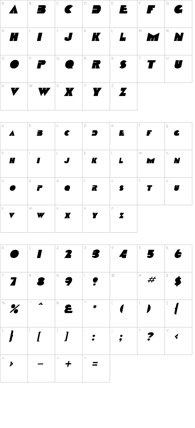 garret-italic character map