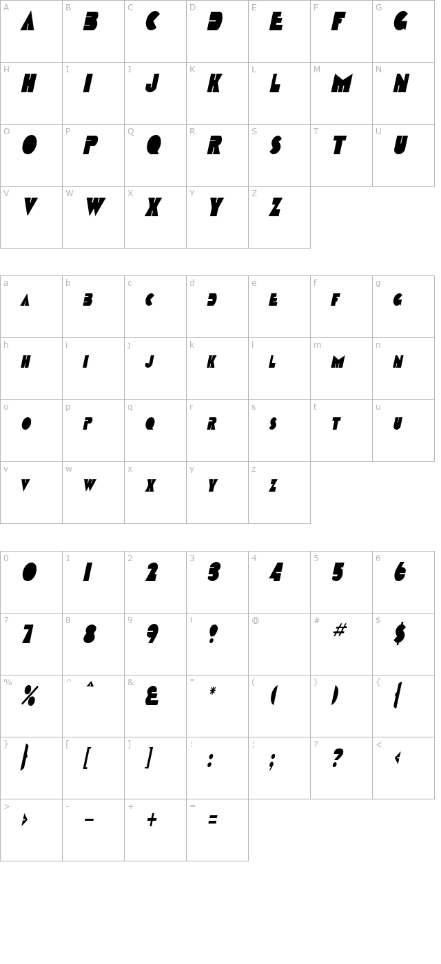 GarretCondensed Italic character map