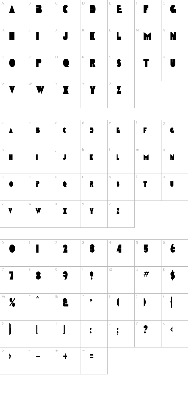 GarretCondensed character map