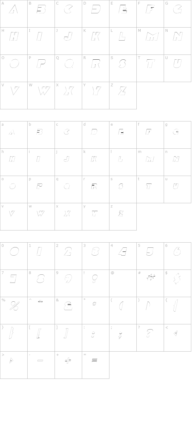 GarretOutline Italic character map