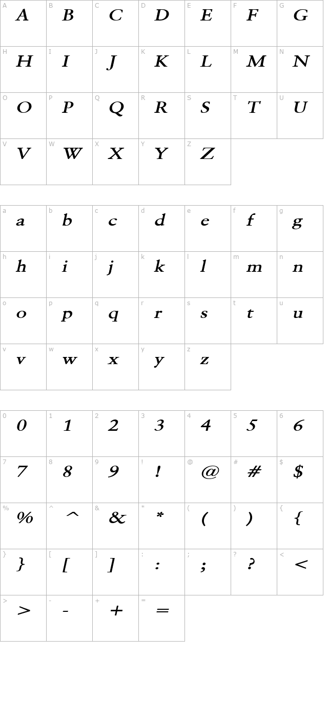 Garrick Wide BoldItalic character map