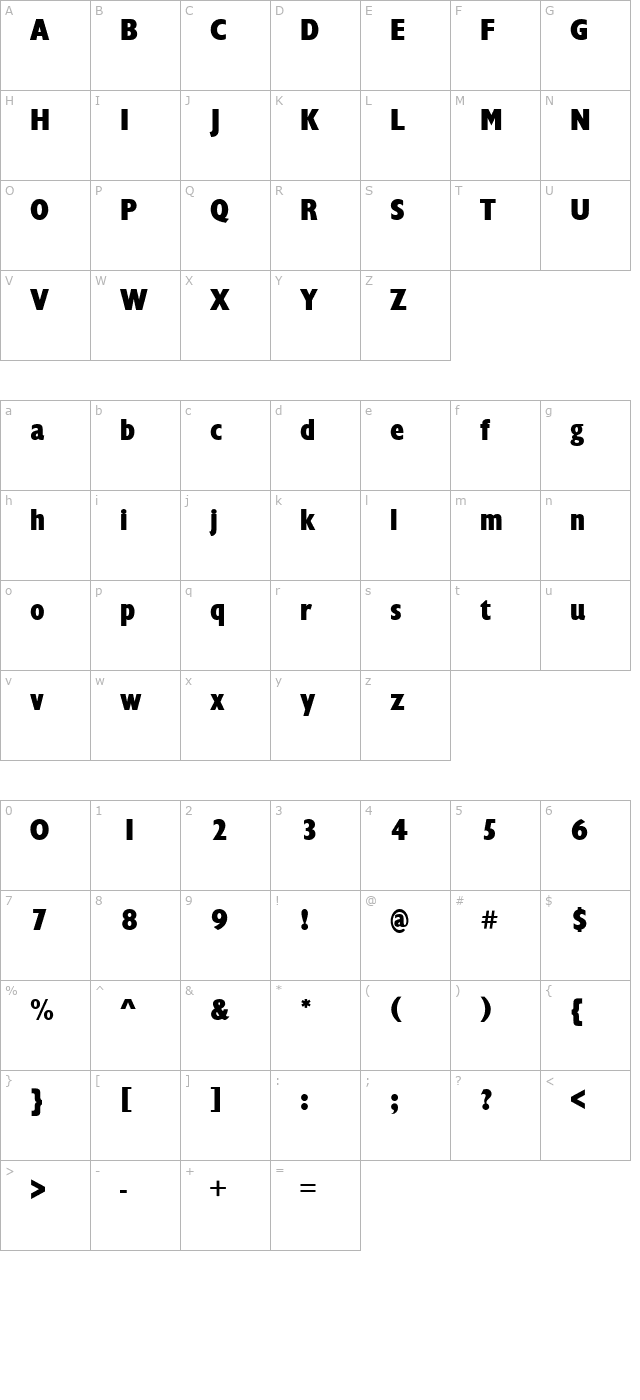 Garrison Cond. Sans BOLD character map