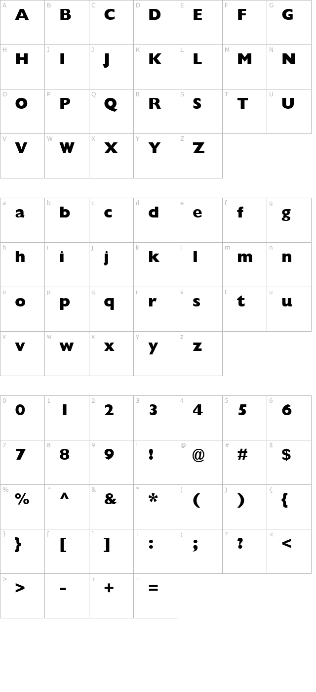 Garrison ExtraBold Sans BOLD character map