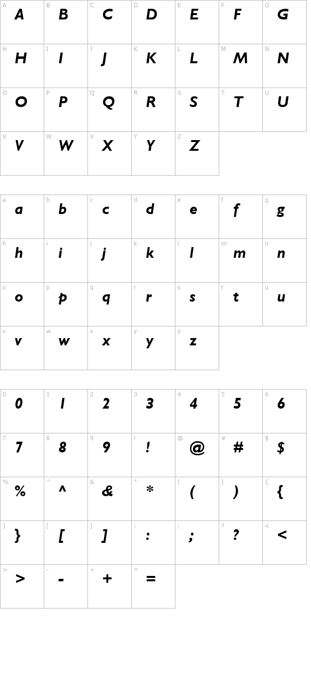 garrison-sans-bolditalic character map