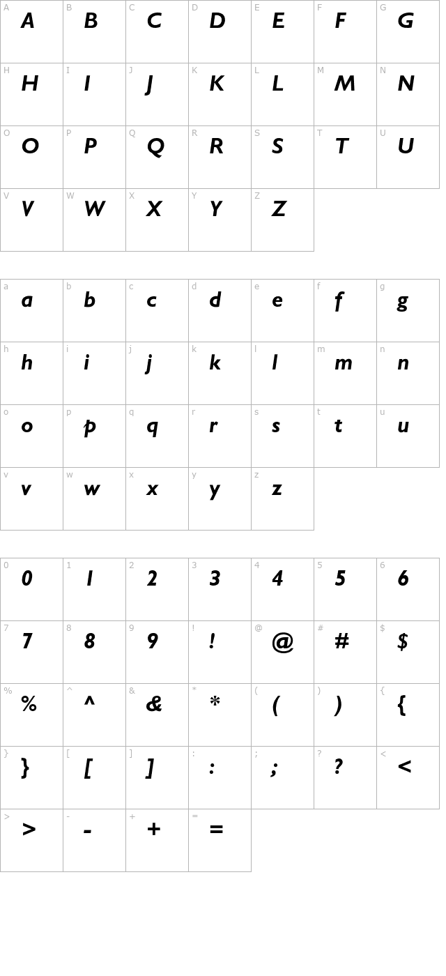 GarrisonSans-BoldItalic character map