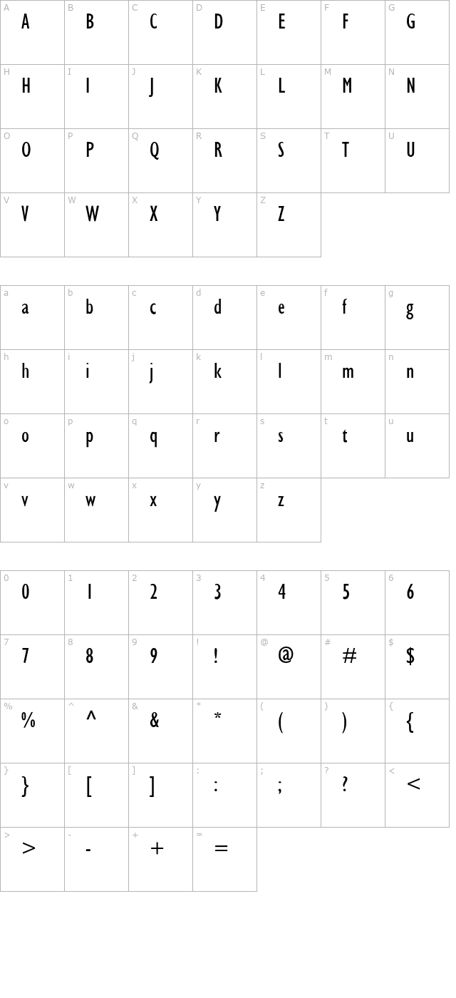 garrisonsans-cond character map